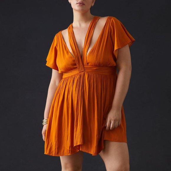 Anthropologie Dresses & Skirts - By Anthropologie Deep V-Neck Vibrant Mini Dress Orange Size 12